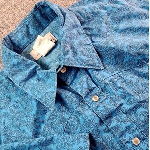 Wrangler Shirt Mens Large Blue Paisley Western Pearl Snap‎ Wrancher Cowboy